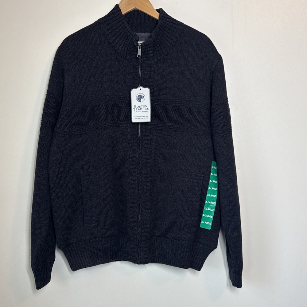 Boston Traders Mens Size XL Luxury Knit Full Zip Fleece Lined Sweater Jacket NWT